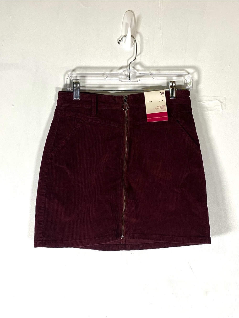 SO Corduroy Zip Front Mini Skirt Plum Wine Y2K Dark‎ Academia NWT Ring Pull